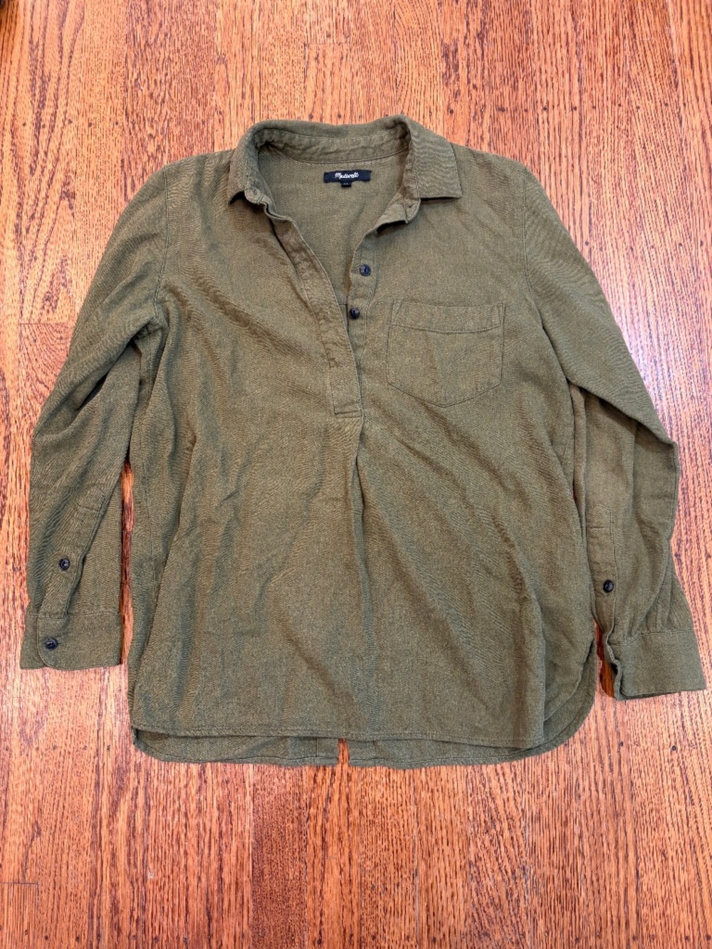 Madewell Olive‎ Green Button Back Cotton Popover Shirt Top XS